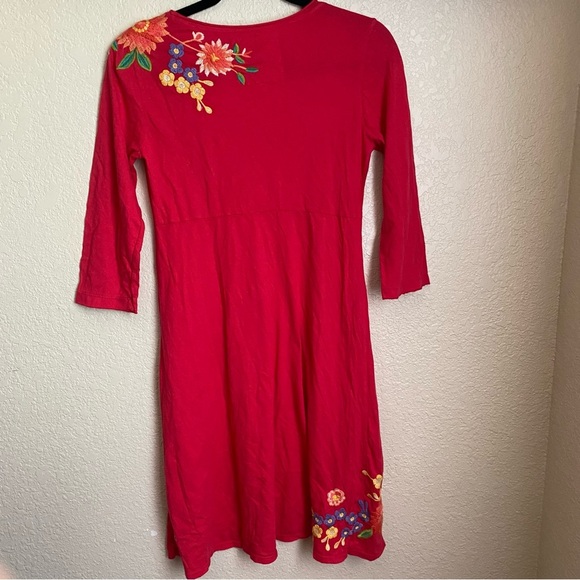 Johnny Was red A line embroidered dress cotton - Picture 9 of 10